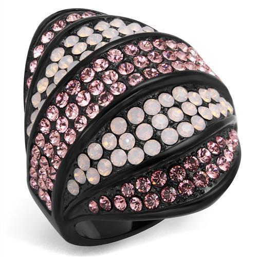 MATK2201 - IP Black(Ion Plating) Stainless Steel Ring with Top Grade Crystal  in Multi Color