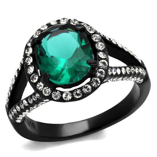 MATK2202 - IP Black(Ion Plating) Stainless Steel Ring with Synthetic Synthetic Glass in Blue Zircon
