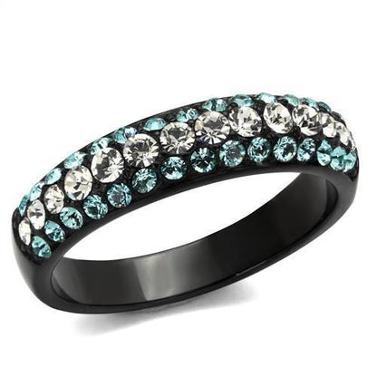 MATK2205 - IP Black(Ion Plating) Stainless Steel Ring with Top Grade Crystal  in Sea Blue