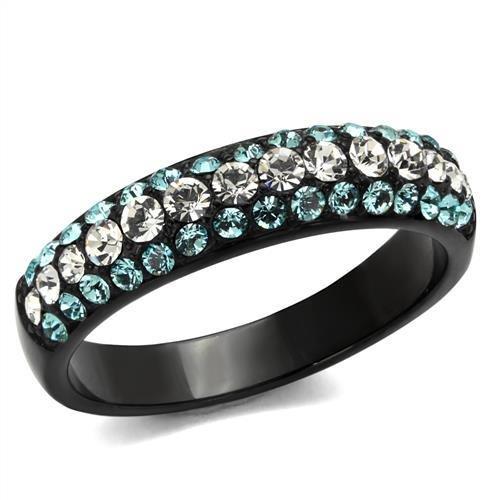 MATK2205 - IP Black(Ion Plating) Stainless Steel Ring with Top Grade Crystal  in Sea Blue