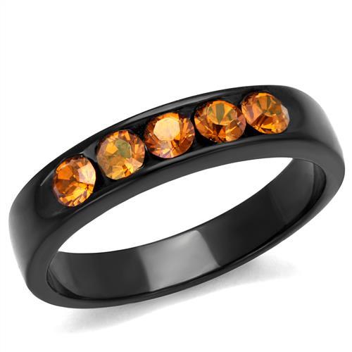 MATK2206 - IP Black(Ion Plating) Stainless Steel Ring with Top Grade Crystal  in Champagne
