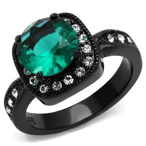 MATK2209 - IP Black(Ion Plating) Stainless Steel Ring with Synthetic Synthetic Glass in Blue Zircon