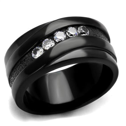 MATK2210 - IP Black(Ion Plating) Stainless Steel Ring with AAA Grade CZ  in Clear