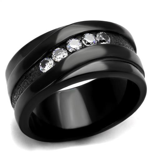 MATK2210 - IP Black(Ion Plating) Stainless Steel Ring with AAA Grade CZ  in Clear