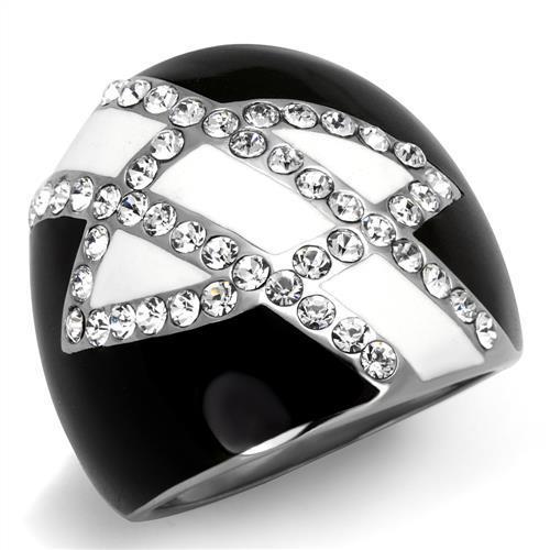 MATK2211 - High polished (no plating) Stainless Steel Ring with Top Grade Crystal  in Clear