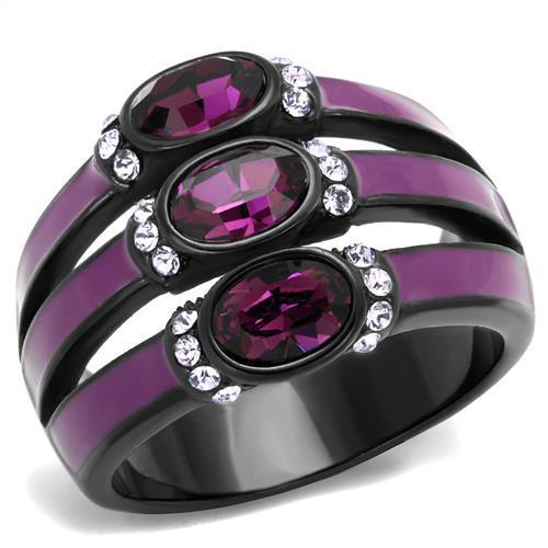 MATK2213 - IP Black(Ion Plating) Stainless Steel Ring with Top Grade Crystal  in Amethyst