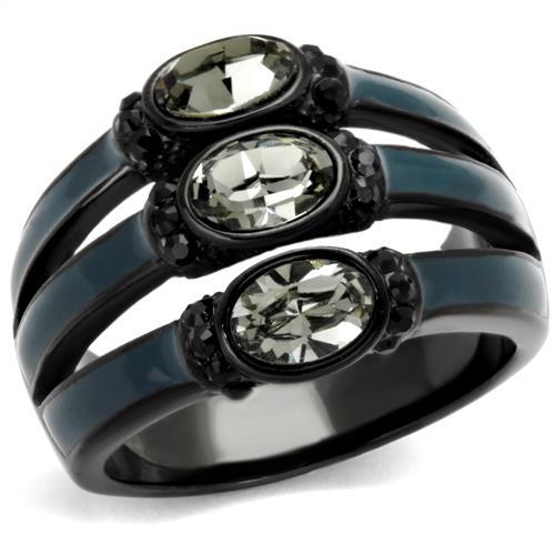 MATK2214 - IP Black(Ion Plating) Stainless Steel Ring with Top Grade Crystal  in Black Diamond