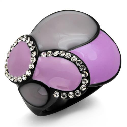 MATK2215 - IP Black(Ion Plating) Stainless Steel Ring with Top Grade Crystal  in Clear