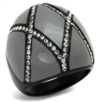 MATK2216 - IP Black(Ion Plating) Stainless Steel Ring with Top Grade Crystal  in Clear