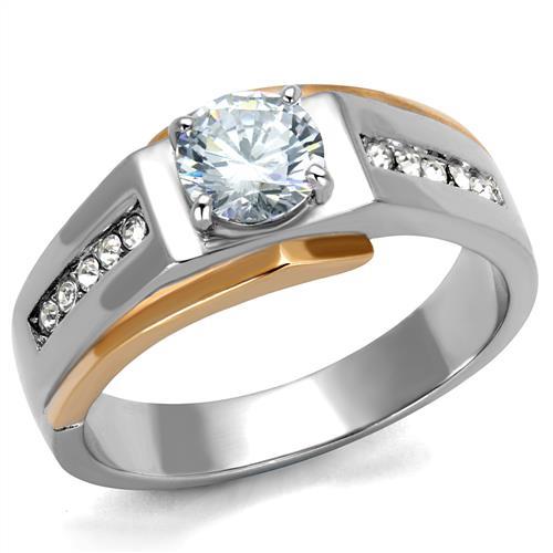 MATK2218 - Two-Tone IP Rose Gold Stainless Steel Ring with AAA Grade CZ  in Clear