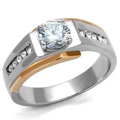 MATK2218 - Two-Tone IP Rose Gold Stainless Steel Ring with AAA Grade CZ  in Clear