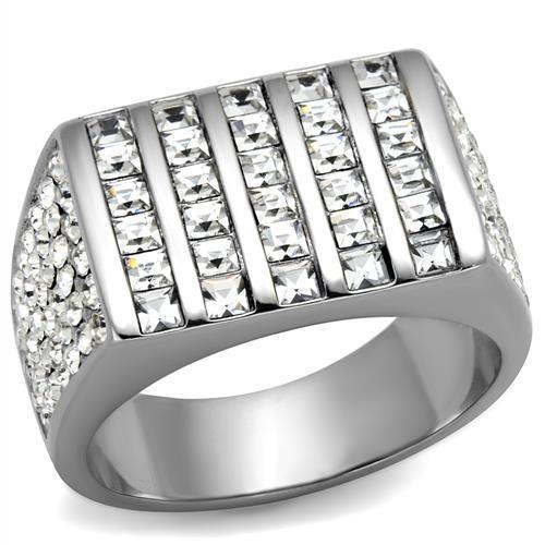 MATK2219 - High polished (no plating) Stainless Steel Ring with Top Grade Crystal  in Clear
