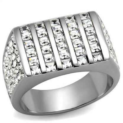 MATK2219 - High polished (no plating) Stainless Steel Ring with Top Grade Crystal  in Clear