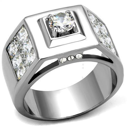 MATK2220 - High polished (no plating) Stainless Steel Ring with AAA Grade CZ  in Clear