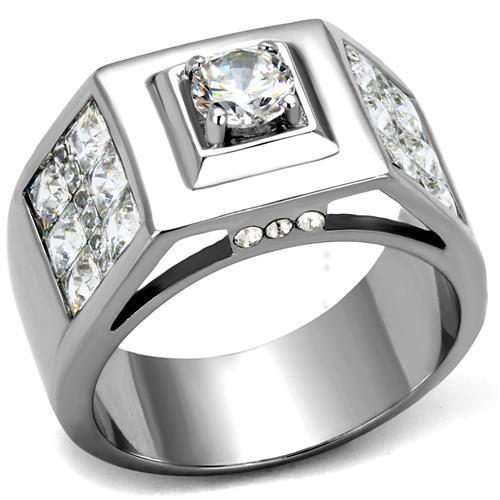 MATK2220 - High polished (no plating) Stainless Steel Ring with AAA Grade CZ  in Clear