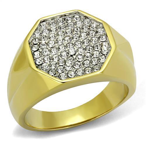 MATK2221 - Two-Tone IP Gold (Ion Plating) Stainless Steel Ring with Top Grade Crystal  in Clear