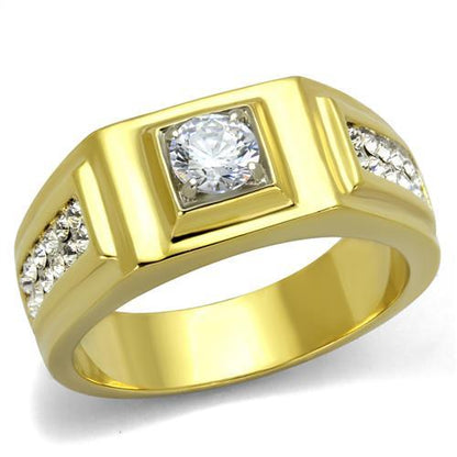 MATK2222 - Two-Tone IP Gold (Ion Plating) Stainless Steel Ring with AAA Grade CZ  in Clear
