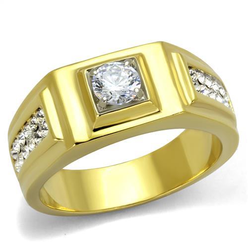 MATK2222 - Two-Tone IP Gold (Ion Plating) Stainless Steel Ring with AAA Grade CZ  in Clear