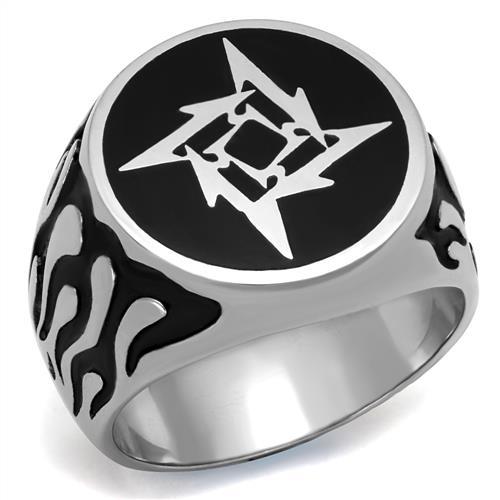 MATK2225 - High polished (no plating) Stainless Steel Ring with Epoxy  in Jet