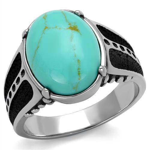MATK2228 - High polished (no plating) Stainless Steel Ring with Synthetic Turquoise in Turquoise
