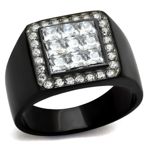 MATK2230 - Two-Tone IP Black Stainless Steel Ring with AAA Grade CZ  in Clear