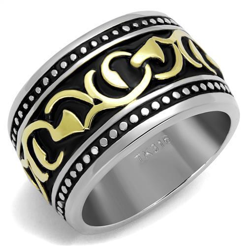 MATK2234 - Two-Tone IP Gold (Ion Plating) Stainless Steel Ring with Epoxy  in Jet