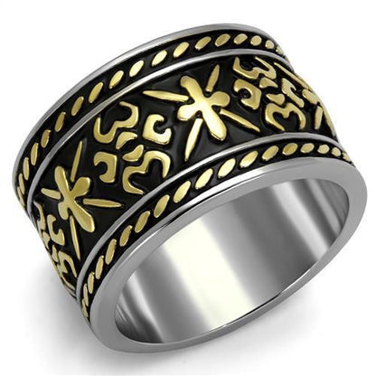 MATK2236 - Two-Tone IP Gold (Ion Plating) Stainless Steel Ring with Epoxy  in Jet