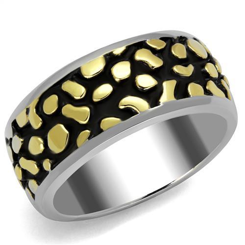 MATK2238 - Two-Tone IP Gold (Ion Plating) Stainless Steel Ring with Epoxy  in Jet