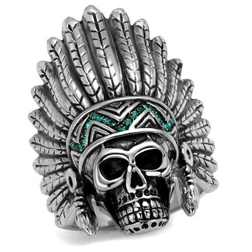MATK2245 - High polished (no plating) Stainless Steel Ring with Top Grade Crystal  in Emerald