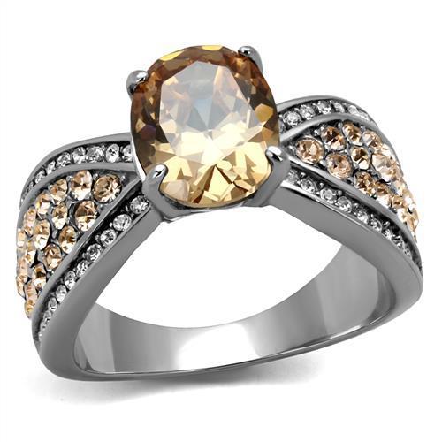MATK2249 - High polished (no plating) Stainless Steel Ring with AAA Grade CZ  in Champagne