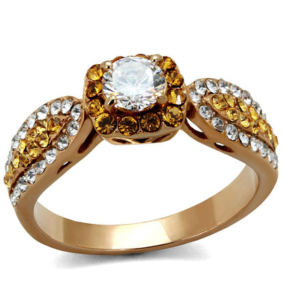 MATK2250 - IP Rose Gold(Ion Plating) Stainless Steel Ring with AAA Grade CZ  in Clear