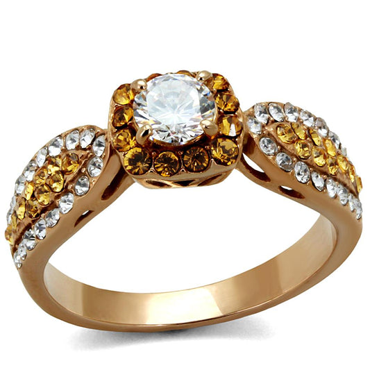 MATK2250 - IP Rose Gold(Ion Plating) Stainless Steel Ring with AAA Grade CZ  in Clear