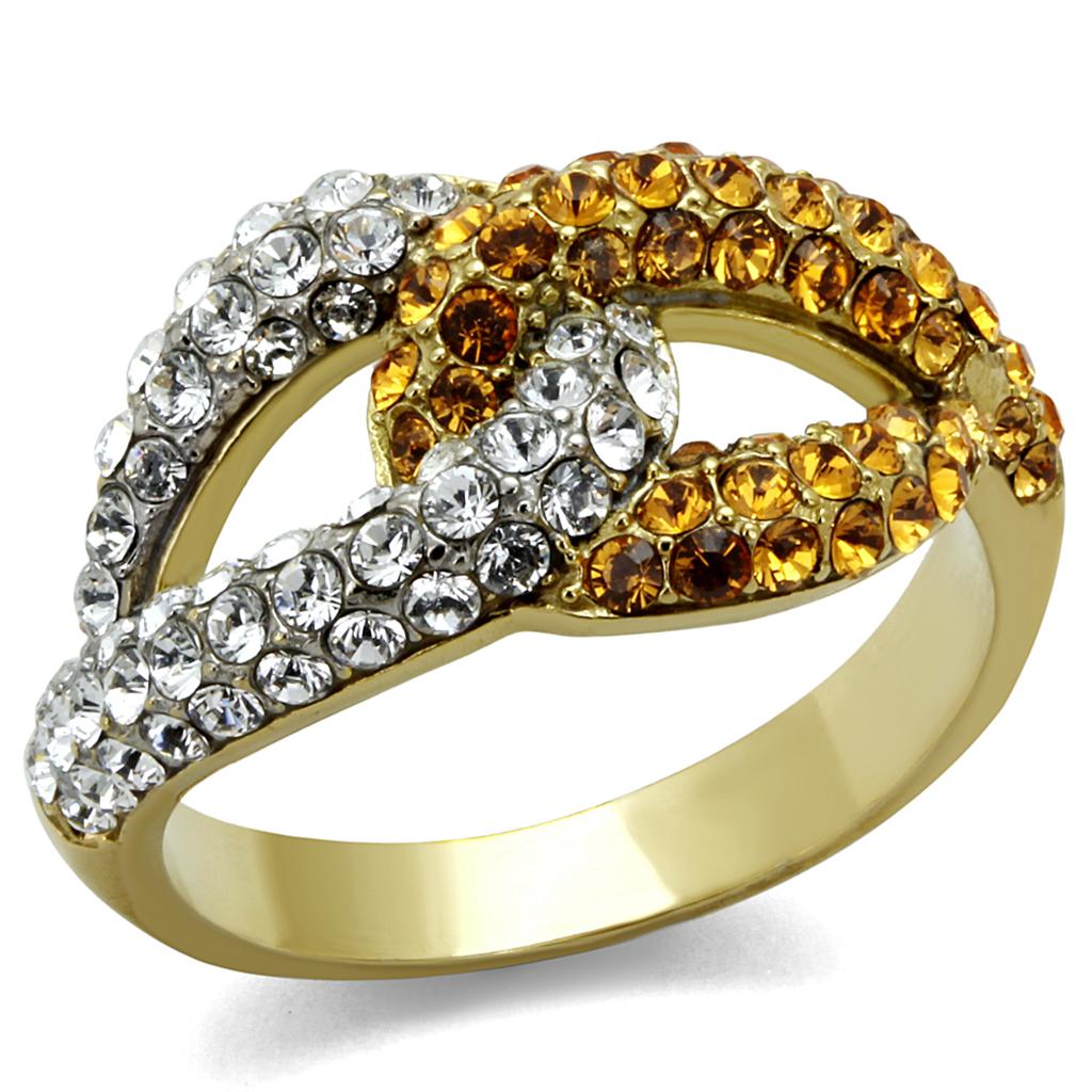 MATK2251 - Two-Tone IP Gold (Ion Plating) Stainless Steel Ring with Top Grade Crystal  in Topaz