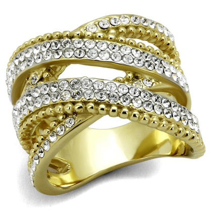 MATK2252 - Two-Tone IP Gold (Ion Plating) Stainless Steel Ring with Top Grade Crystal  in Clear