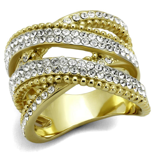 MATK2252 - Two-Tone IP Gold (Ion Plating) Stainless Steel Ring with Top Grade Crystal  in Clear