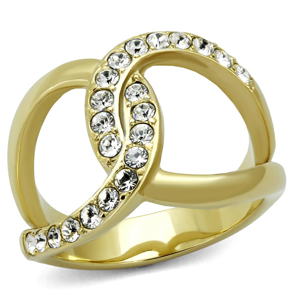 MATK2253 - Two-Tone IP Gold (Ion Plating) Stainless Steel Ring with Top Grade Crystal  in Clear