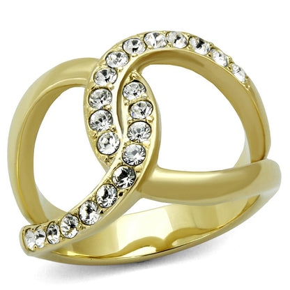 MATK2253 - Two-Tone IP Gold (Ion Plating) Stainless Steel Ring with Top Grade Crystal  in Clear