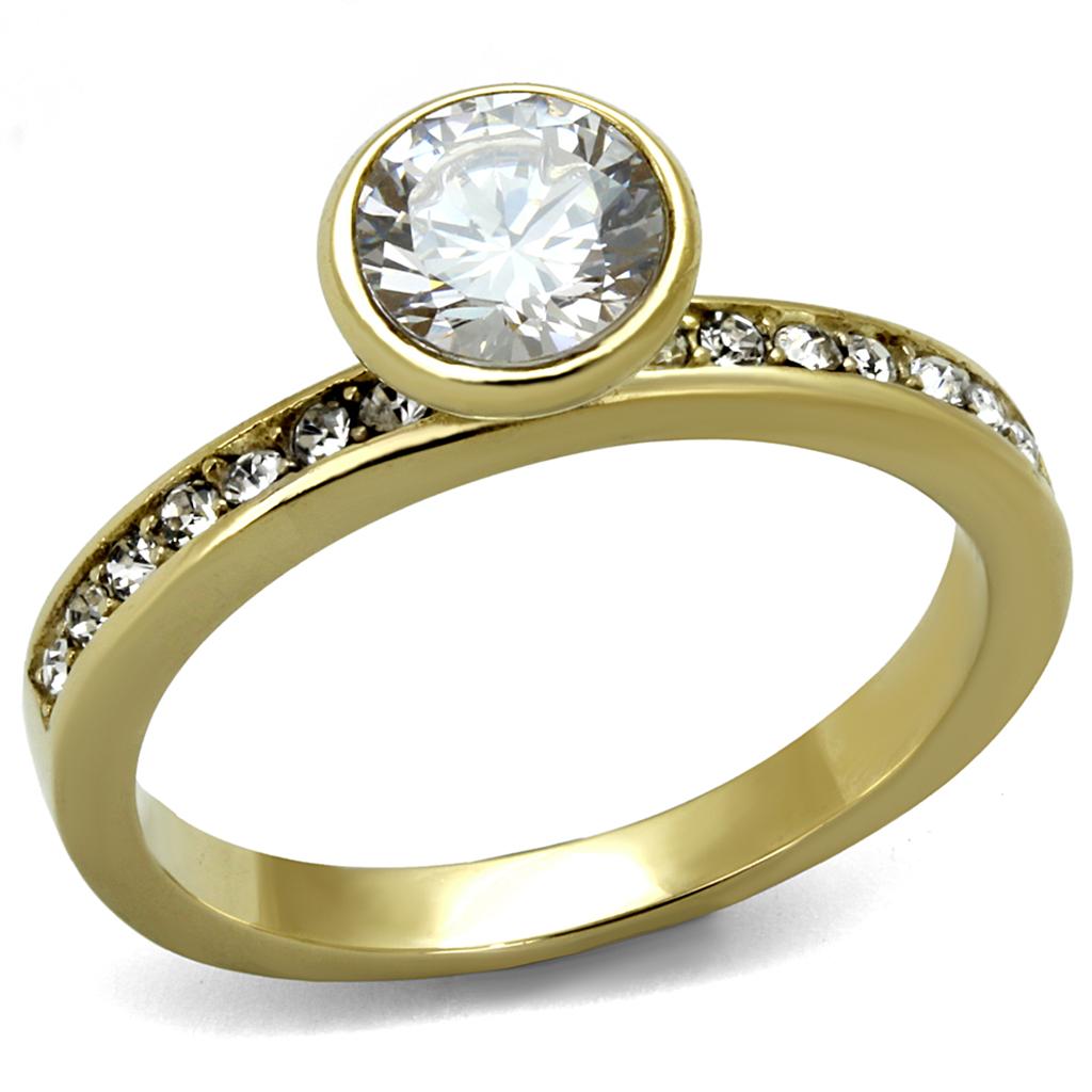 MATK2254 - IP Gold(Ion Plating) Stainless Steel Ring with AAA Grade CZ  in Clear
