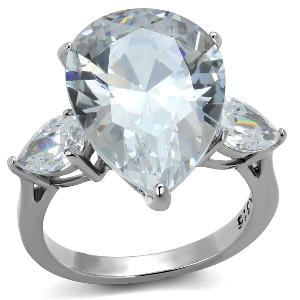 MATK2256 - High polished (no plating) Stainless Steel Ring with AAA Grade CZ  in Clear