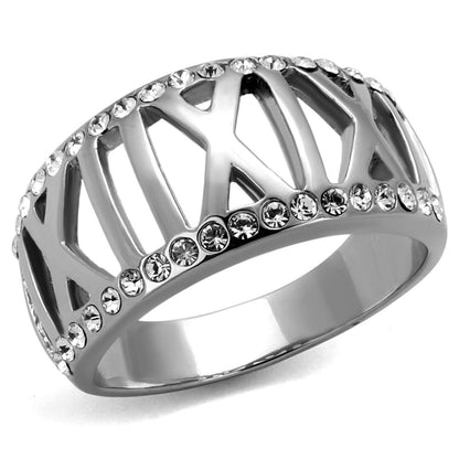 MATK2257 - High polished (no plating) Stainless Steel Ring with Top Grade Crystal  in Clear