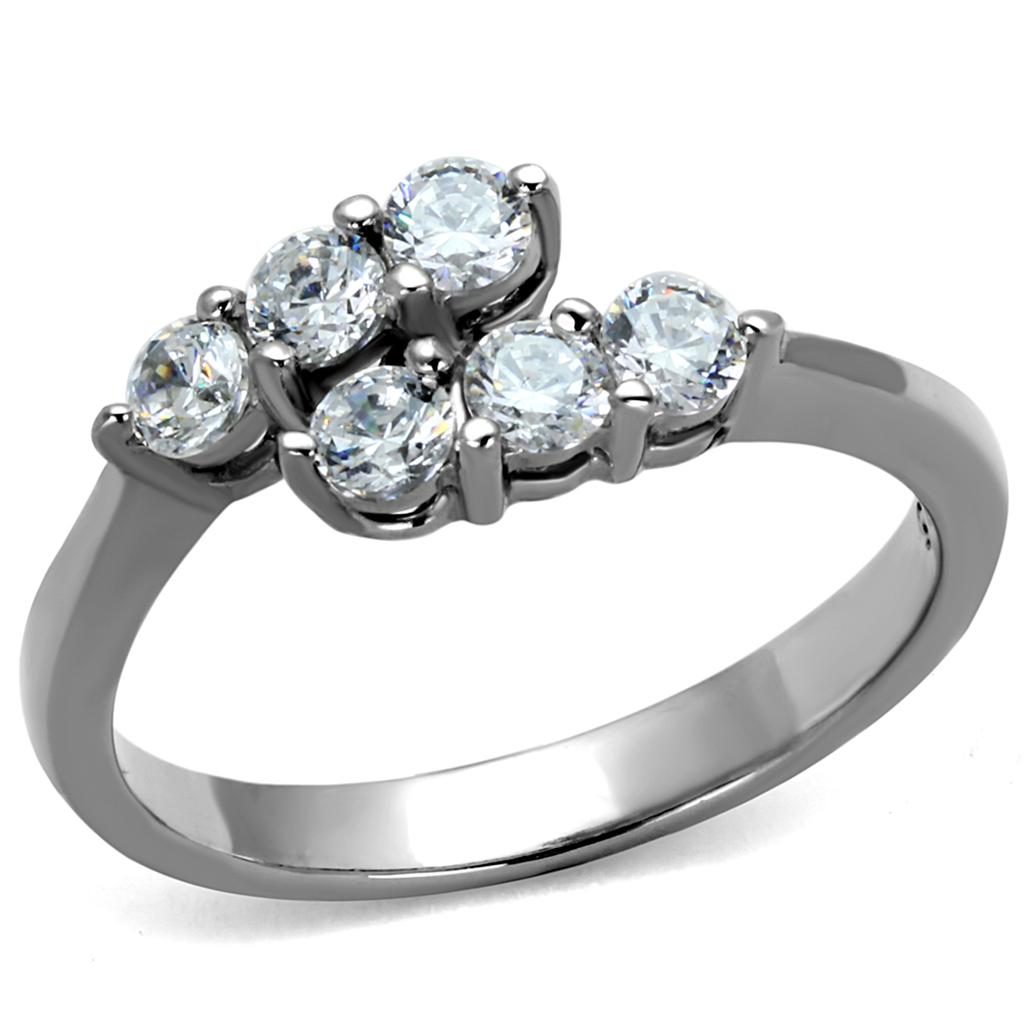 MATK2259 - High polished (no plating) Stainless Steel Ring with AAA Grade CZ  in Clear