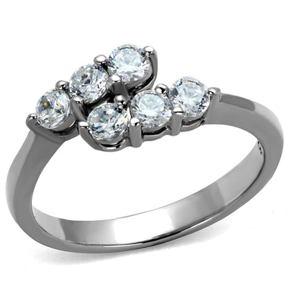 MATK2259 - High polished (no plating) Stainless Steel Ring with AAA Grade CZ  in Clear