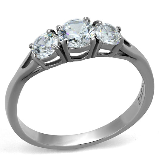 MATK2260 - High polished (no plating) Stainless Steel Ring with AAA Grade CZ  in Clear