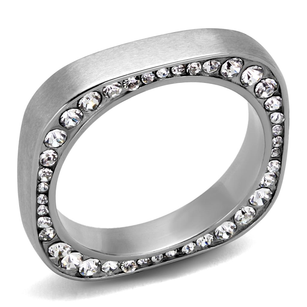 MATK2261 - High polished (no plating) Stainless Steel Ring with Top Grade Crystal  in Clear