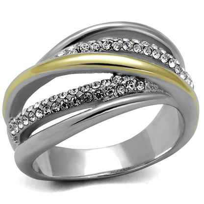 MATK2263 - Two-Tone IP Gold (Ion Plating) Stainless Steel Ring with Top Grade Crystal  in Clear