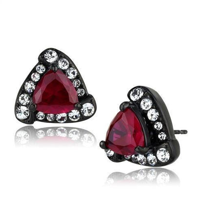MATK2272 - IP Black(Ion Plating) Stainless Steel Earrings with AAA Grade CZ  in Ruby