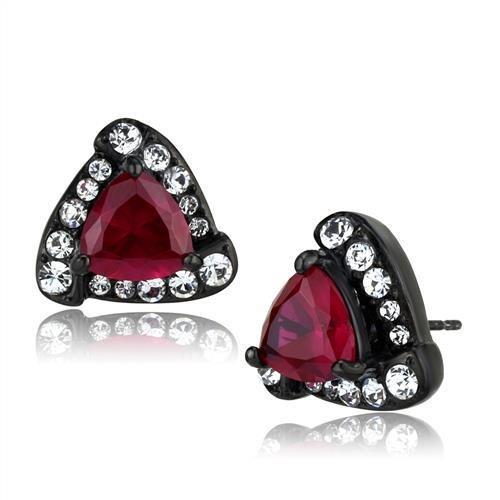 MATK2272 - IP Black(Ion Plating) Stainless Steel Earrings with AAA Grade CZ  in Ruby