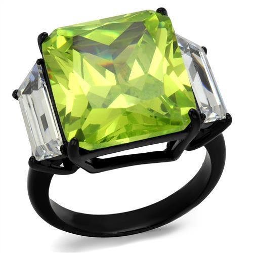 MATK2275 - IP Black(Ion Plating) Stainless Steel Ring with AAA Grade CZ  in Apple Green color