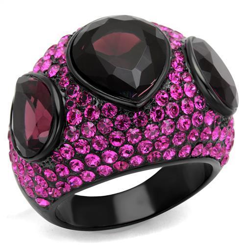 MATK2276 - IP Black(Ion Plating) Stainless Steel Ring with Synthetic Synthetic Glass in Amethyst