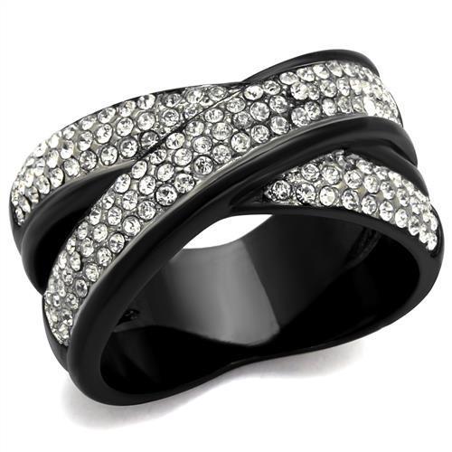 MATK2278 - Two-Tone IP Black (Ion Plating) Stainless Steel Ring with Top Grade Crystal  in Clear